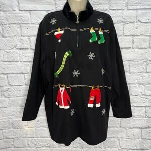 Designers Originals 1/4 Zip Knit Pullover Womens 2X Santa's Laundry Black